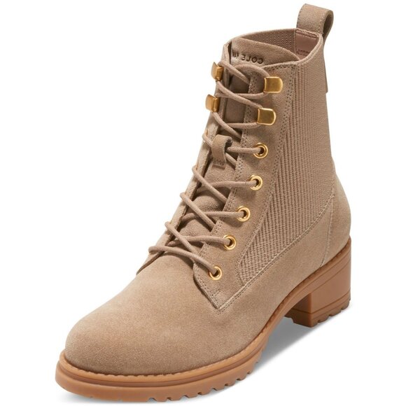 Cole Haan Womens Camea II Lace Up Almond Toe Combat Booties Beige Size 6.5 NIB - Picture 2 of 2